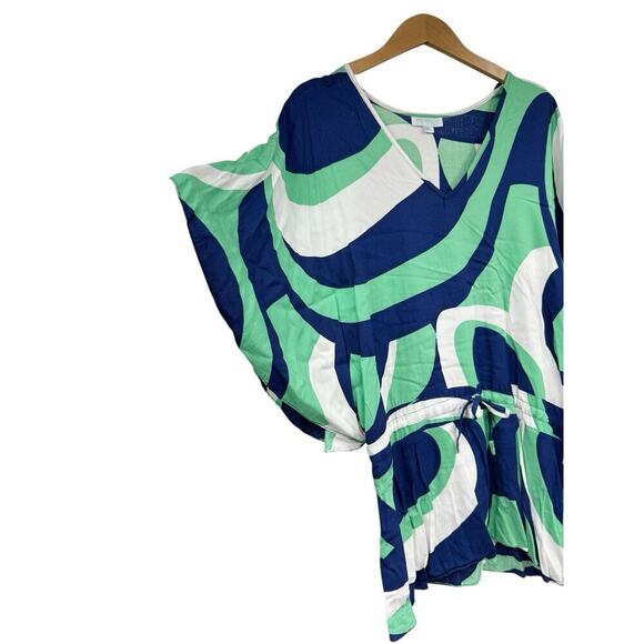 Escapada Beach Blue Green Abstract Pattern Swim Coverup Coastal Vacation M - Picture 2 of 7